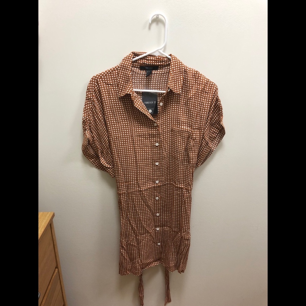 Grid print shirt dress